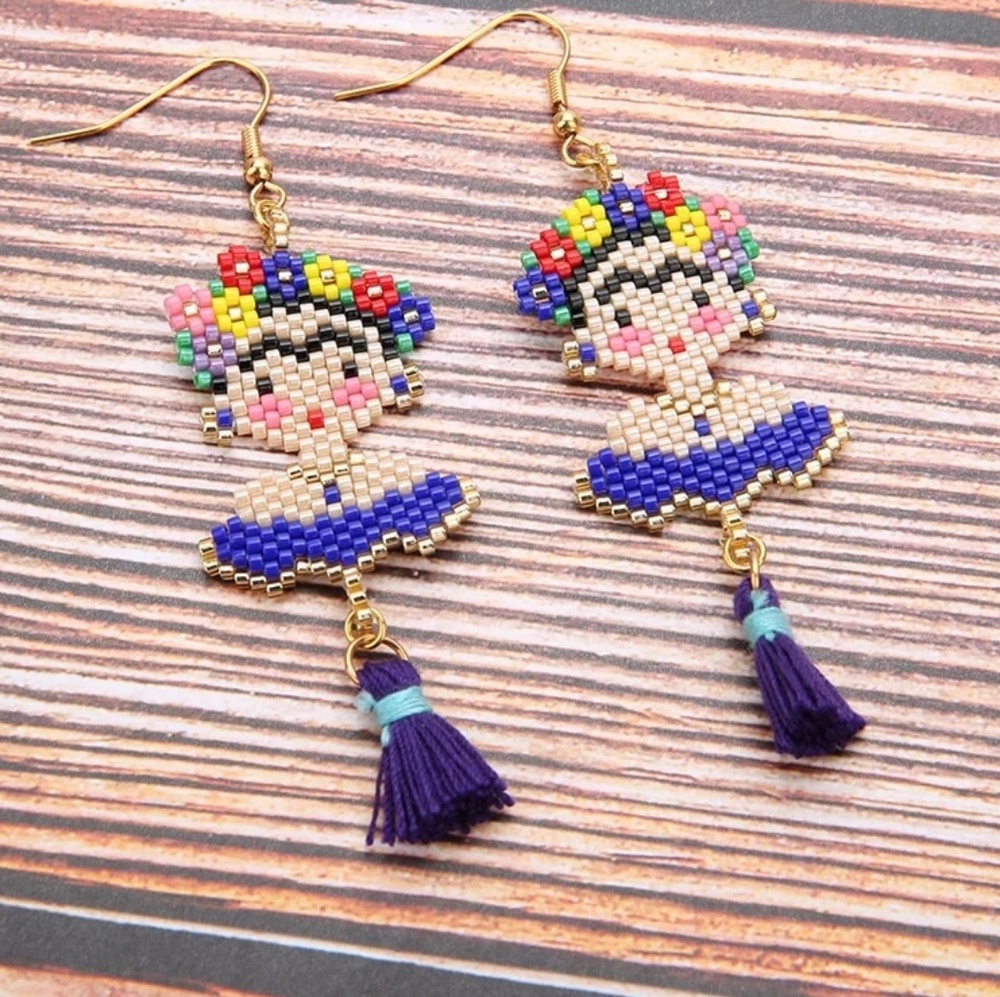Frida Kahlo Bead Tassel Earrings